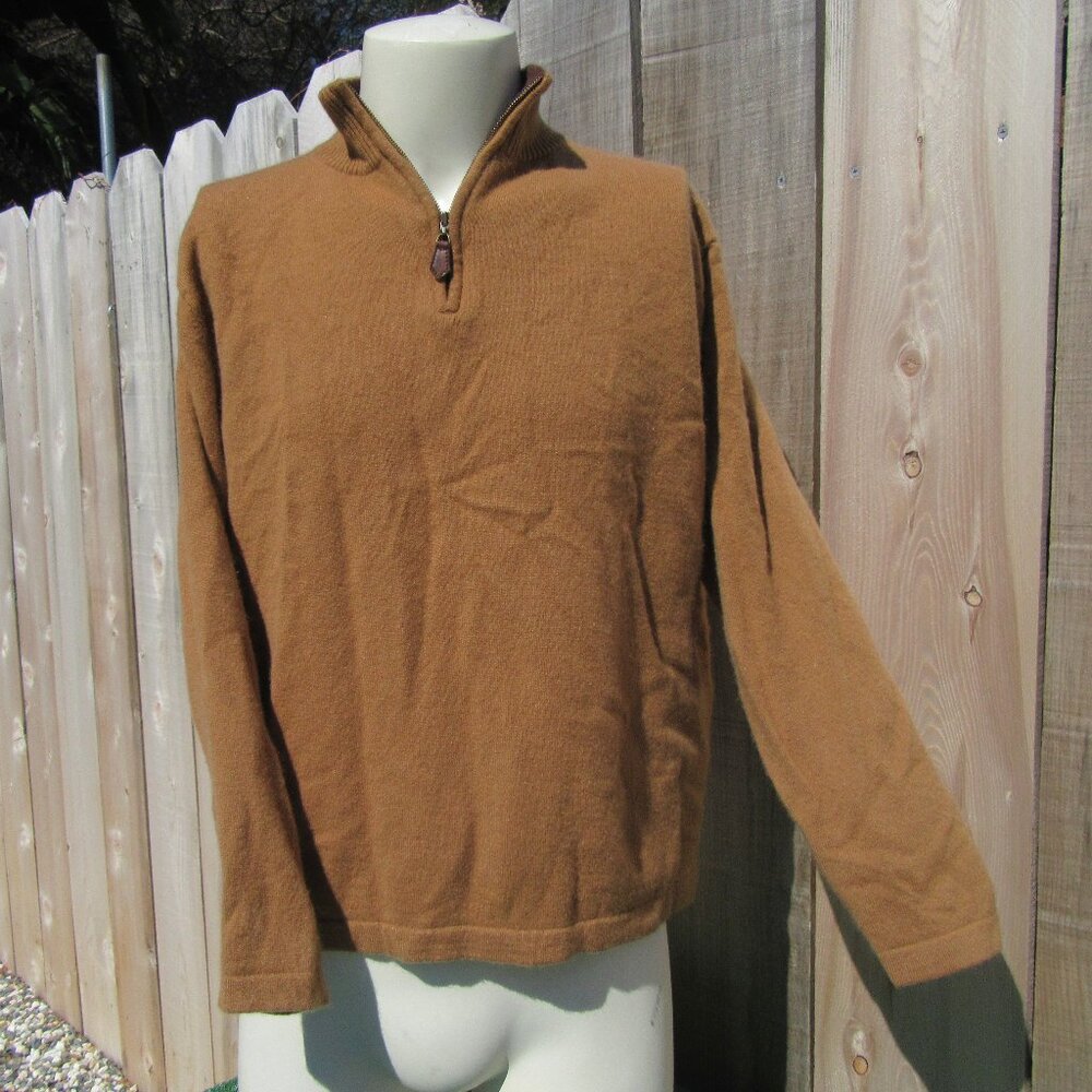 Vintage Allen Solly Brown 1/4 Zip Cashmere Sweater Men's Size Large **READ**